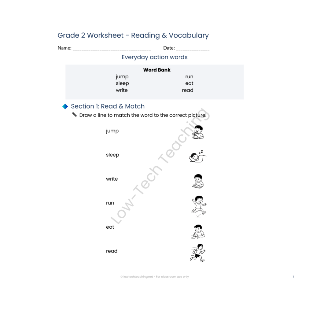 Beginning reader worksheet for vocabulary and reading comprehension practice
