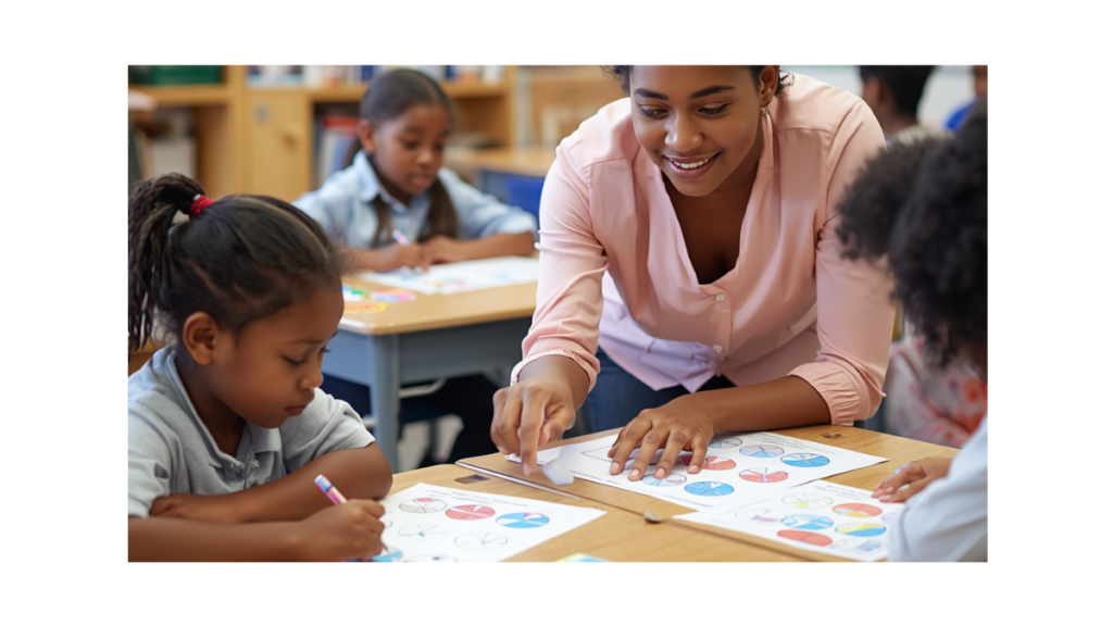 students learning fractions using hands-on activities and worksheets